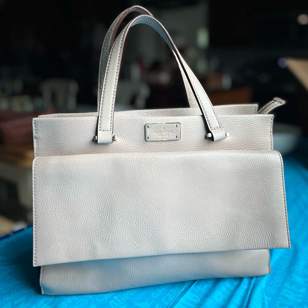 Kate spade leather suede tote bag purse taupe & black